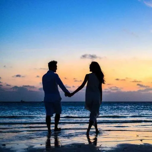 Casal comemorando ao pôr do sol